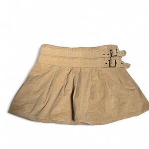 Tan pleated mini skirt with belt